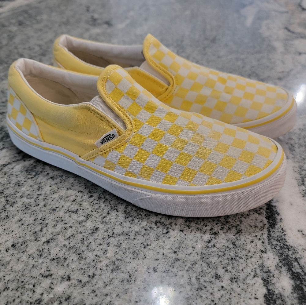 VANS Classic Slip-On Yellow Checkerboard    Sneakers Sz 7 - Picture 3 of 10
